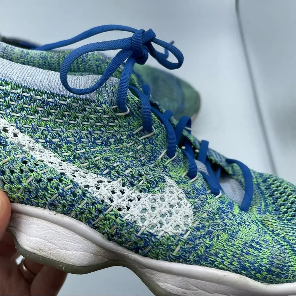 Nike Blue & Green Flyknit Zoom Running Shoes Sneakers Womens 8.5 Athletic Sporty